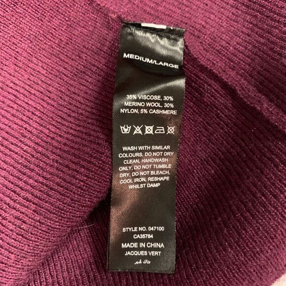 Jacques Vert plum burgundy Wool Cashmere Poncho cape shawl faux fur trim ribbon - Picture 9 of 10